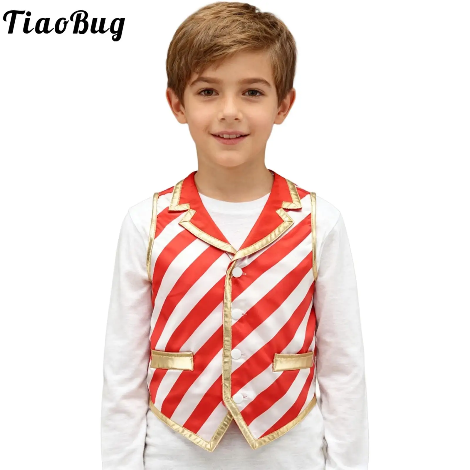 

Boys Christmas Candy Cane Striped Costume Xmas Santa Claus Top Sleeveless Waistcoat for Theme Party Christmas Family Celebration