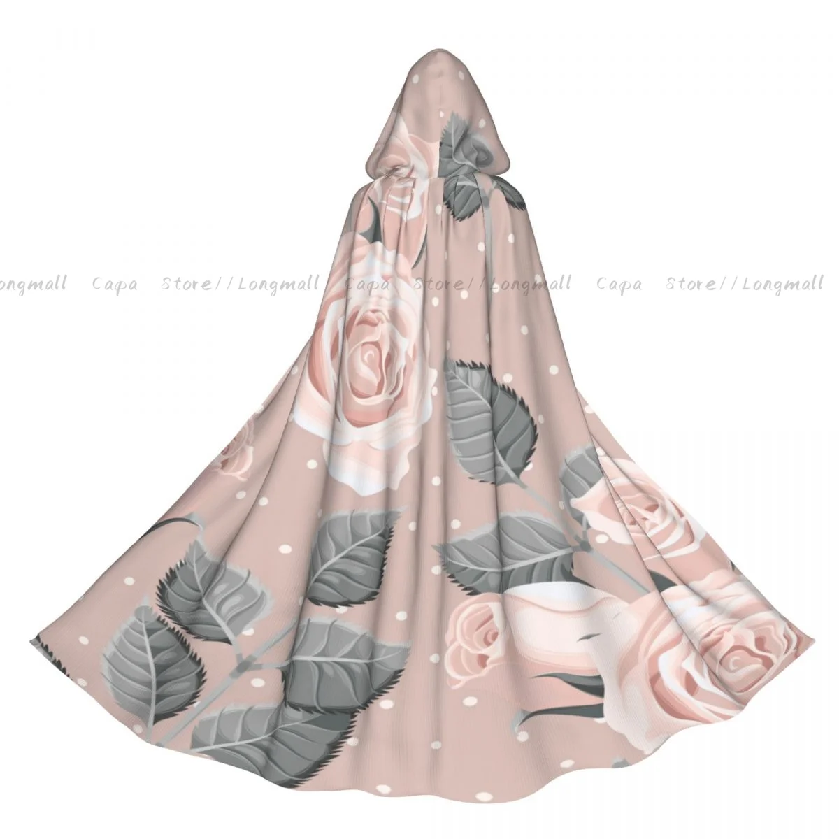 Adult Vampire Cape Hooded Robe Vintage Roses And Leaves Halloween Cloak Full Length Cosplay