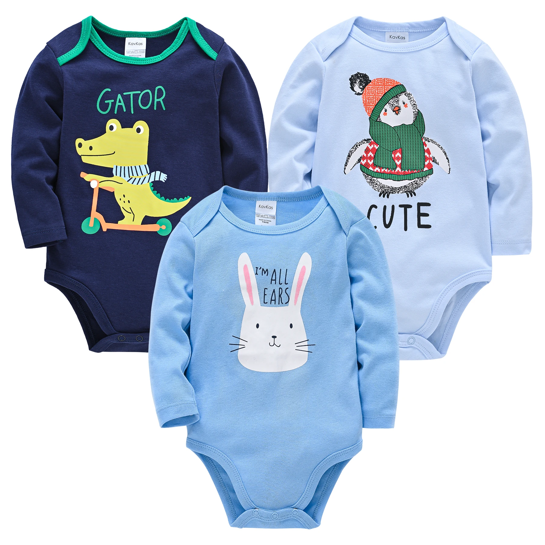 

3 Pcs Infants Cartoon Animals Bodysuit Comfy Long Sleeve One Piece Cute Romper Baby Boy's And Girl's Basic Outfit Clothing Set