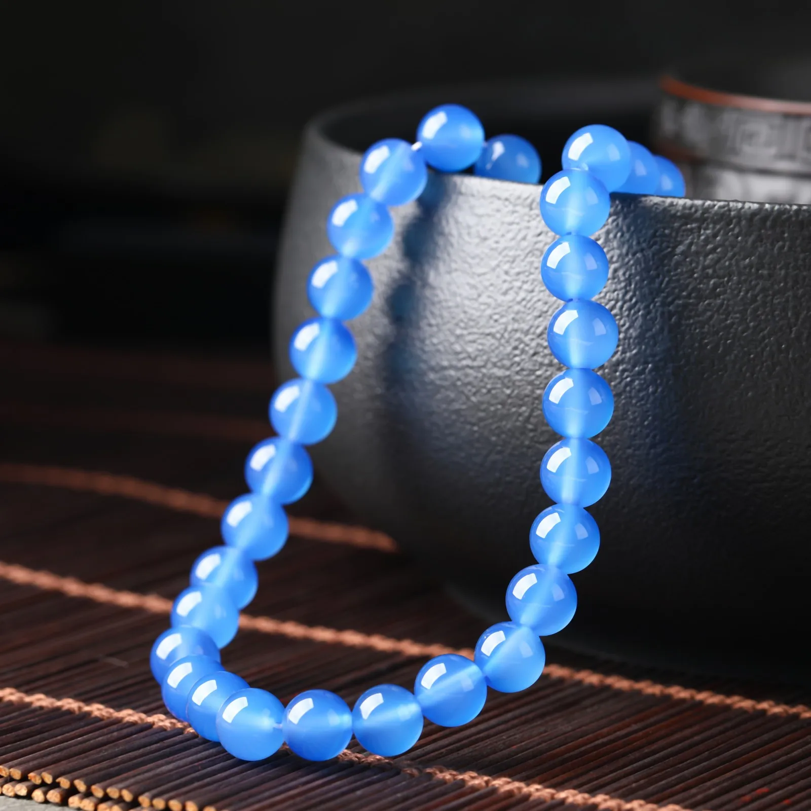 Natural Stone Blue Agate Beads Round Loose Spacer Gemstone Bead for Jewelry Making Diy Bracelet Necklace Accessories 15