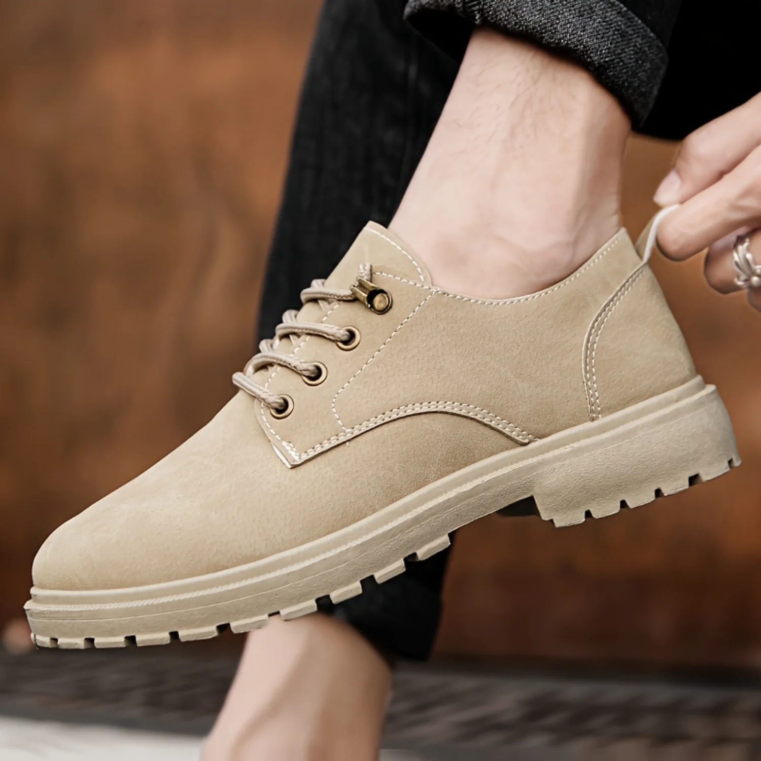 

Men's Solid Colour Plain Toe Derby Boots, Comfy Non Slip Casual Durable Lace Up Dress Shoes, Men's Footwear