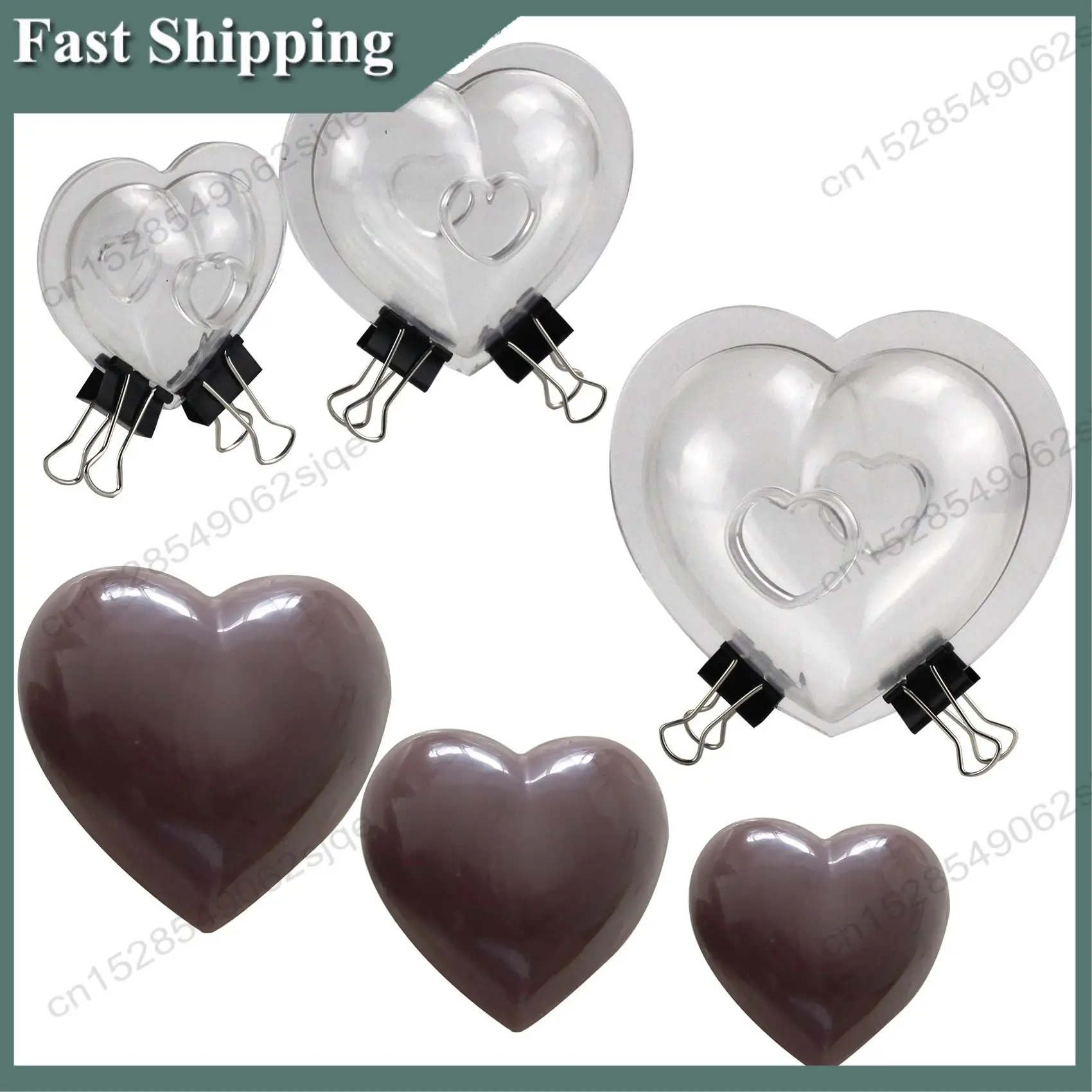 -ABKM 6 PCS DIY Chocolate Mold 3D Love Heart Mold Baking Candy Mould Cake Decorating Kitchen Baking Pastry Confectionery Tool