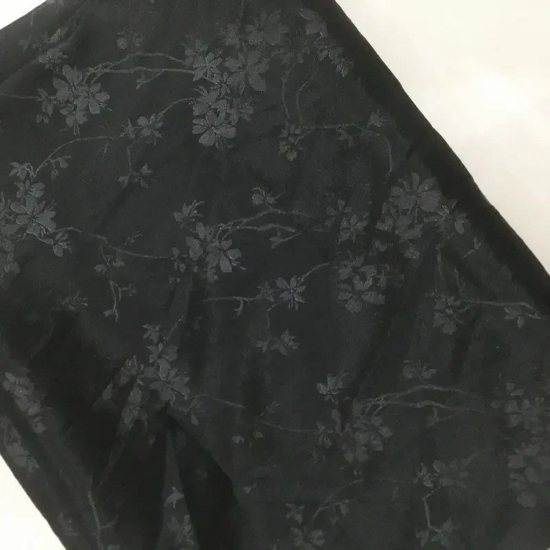 Jacquard Fabric By The Meter for Dresses Cheongsam Hanfu Sewing Floral Cloth Silky Drape Soft Summer Textile Black White Glossy