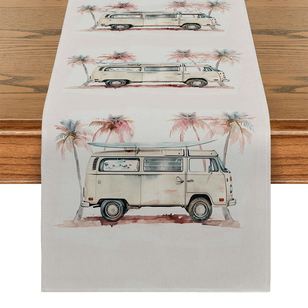 Summer Car Surfboard Palm Tree Table Runners Dresser Table Decor Reusable Kitchen Dining Table Runner Party Decor