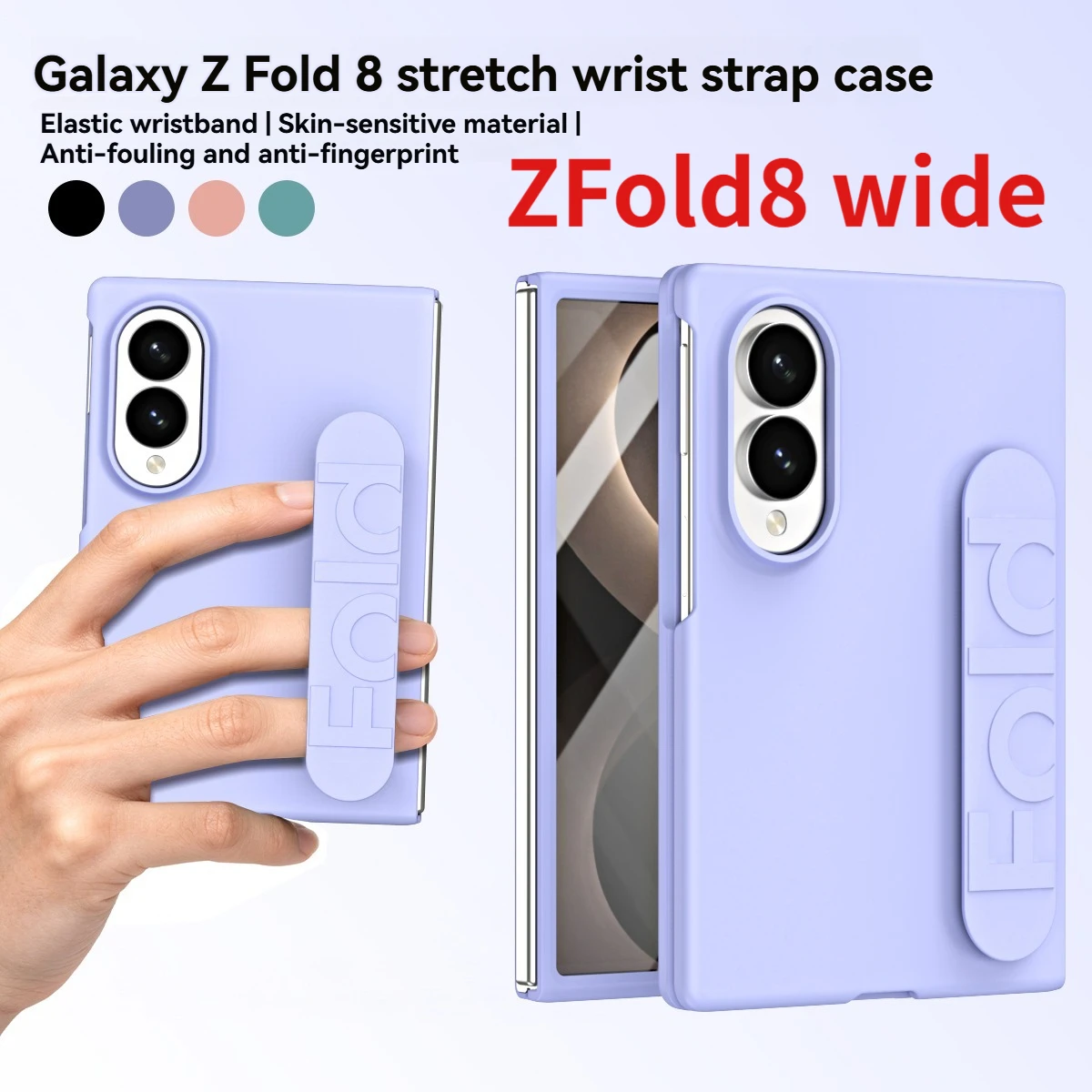 Luxury Soft Silicone Wrist Strap Phone Case for Samsung Galaxy Z Fold 8 Wide Thin Matte Hard Cover Wide Ultra Thin Luxury Case