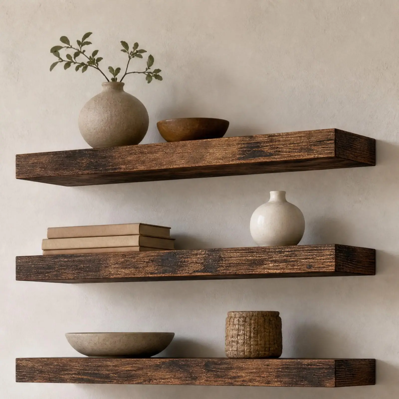 4 Pieces Wall-Mounted Wall Shelf Water-resistantResistant Wood Wall-Mounted Shelf Rustic for Washroom, Living Room, Dining Area