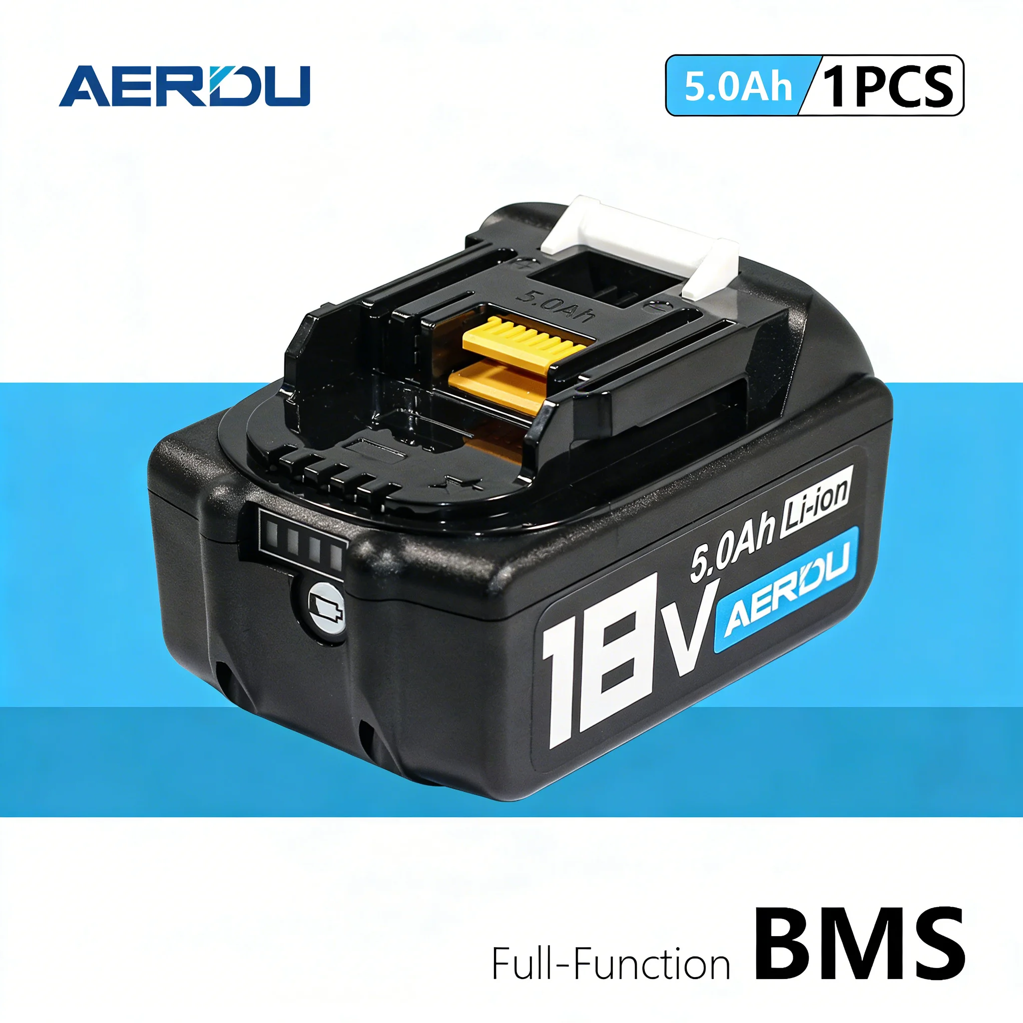 

Аккумулятор AERDU 5.0 Ач (реальная емкость) для Makita 18V BL1850, замена, Type-C PD, Power Bank, протестирован в лаборатории, 5000 мАч