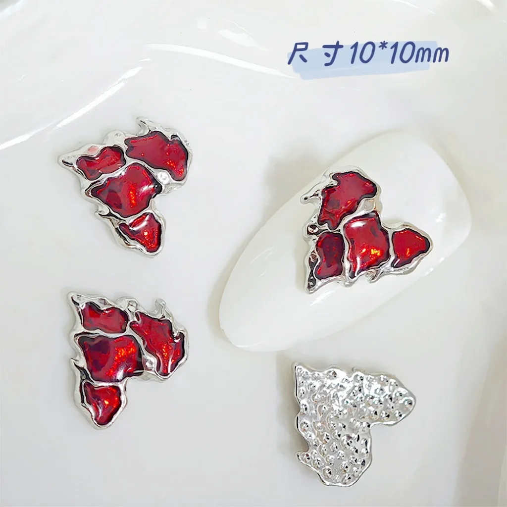 New 10Pcs Nail Art Accessories For Halloween Y2K Girls Funk Retro Metal Red Blood Bone Heart Manicure Decoration Charms Gem