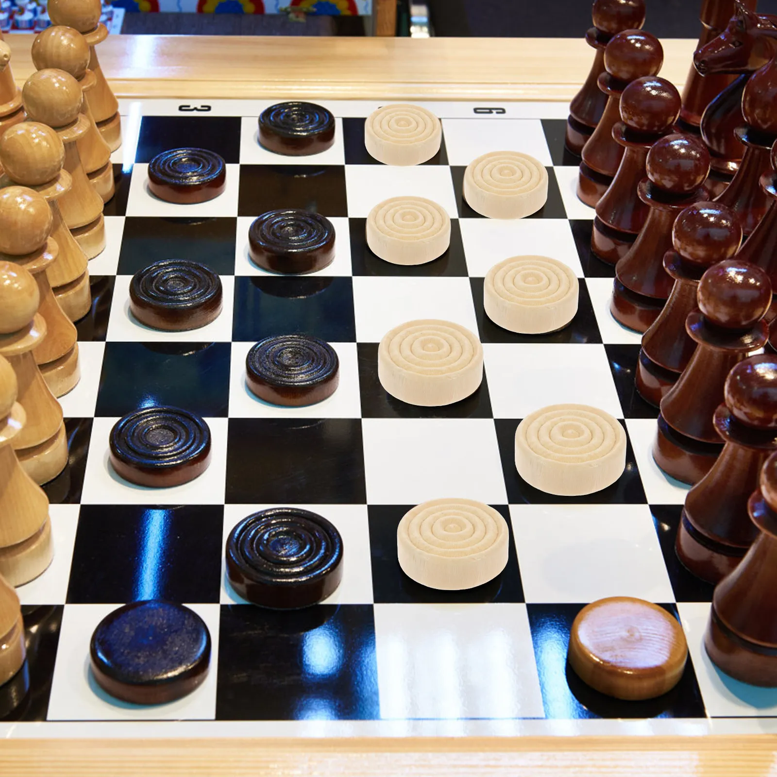 48Pcs Wooden Checker Game Accessories Round Draughts Pieces Polished Texture for Kids Chess Learning Family Gift Board Game