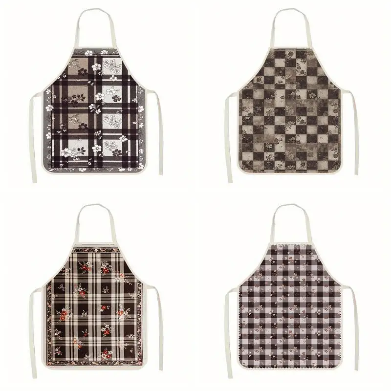 

Checkered Floral Aprons Linen apron, suitable for kitchen cooking, parent-child interaction, painting and other scenarios