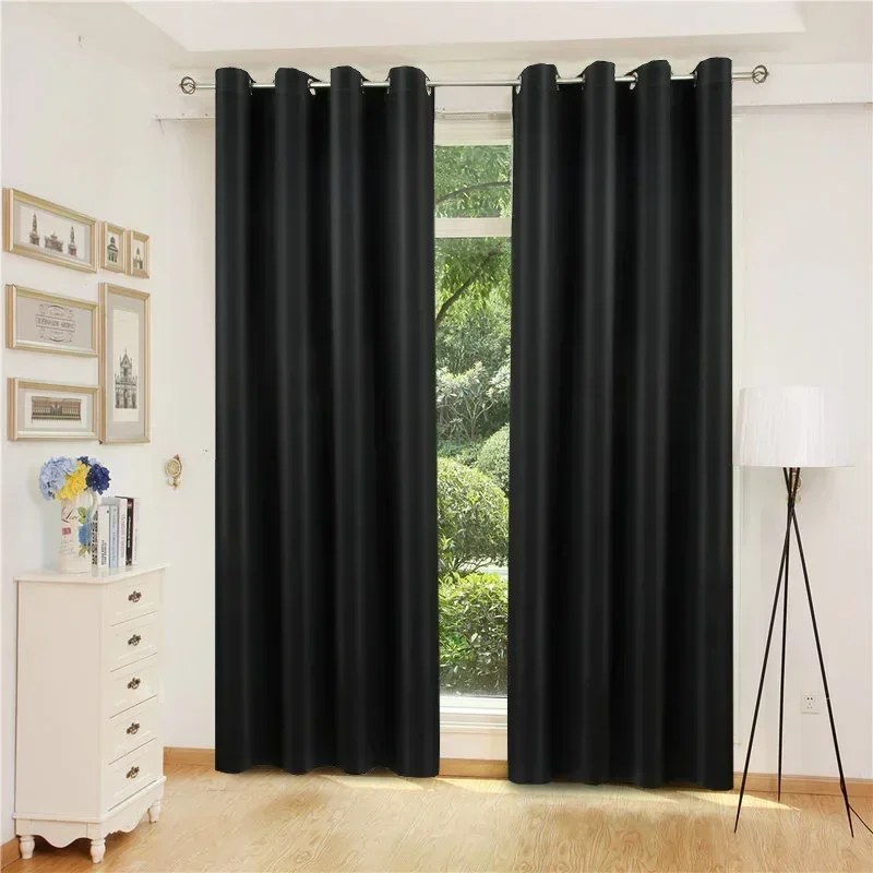 1 PC Black Silk High-precision Blackout Cloth Heat-insulating Curtains Nordic Style Bedroom Living Room Solid Color Curtains