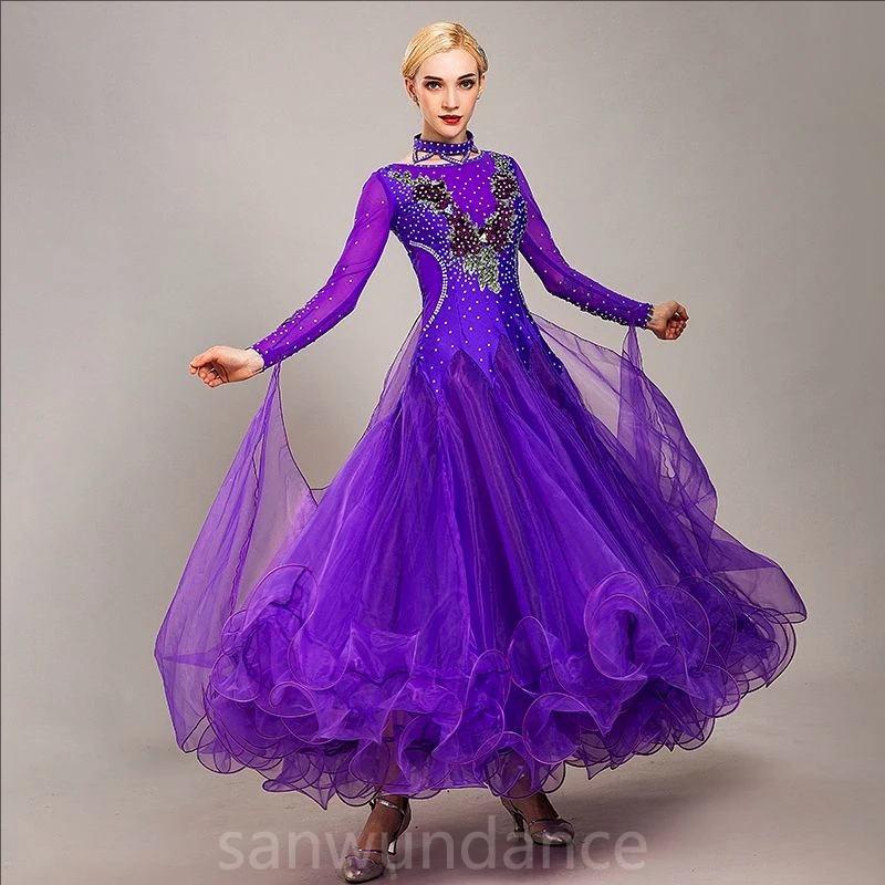 Diamond Studded Modern Dance Performance Costume Ballroom Waltz Jazz Dance National Standard Dance Big Swing Dress Stage Outfits
