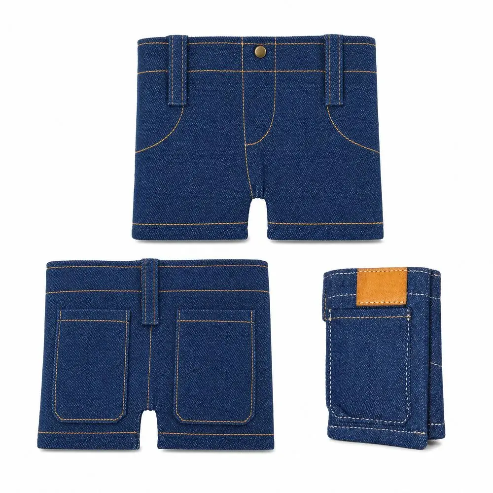 Durable Foldable Denim Shorts Wallet Snap Button Denim Jeans Shaped Wallet Compact Folding Card Holder Storage Compartment view 2