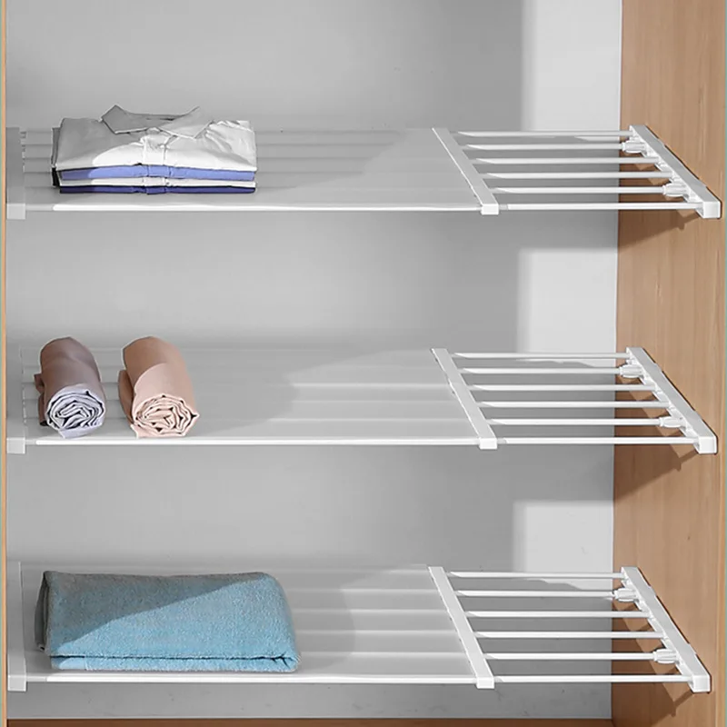 

Wardrobe Storage Layered Partition Nail-Free Glue-Free Retractable Compartment Rack Cabinet Bathroom Storage Organizing Rack