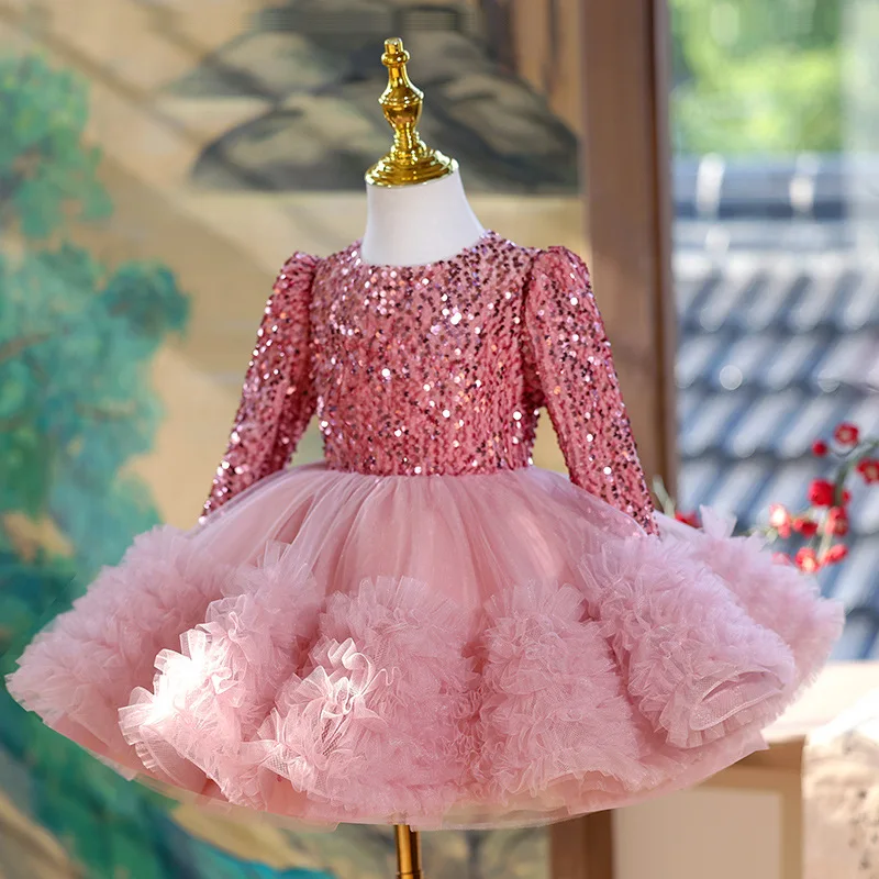 Flower Wedding Embellished Little Girl Dress Catwalk Performance Clothes Children Piano Playing Princess Dress Spring Vestidos