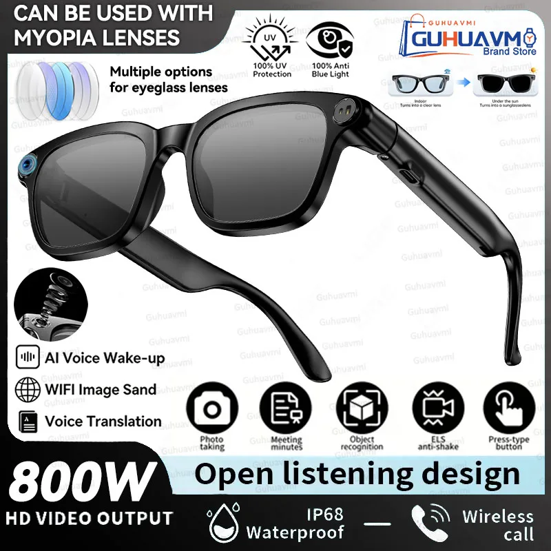 Nouvelles Lunettes Intelligentes IA 2026 avec Appel Bluetooth, Audio Sans Fil, Caméra 1080P, Enregis