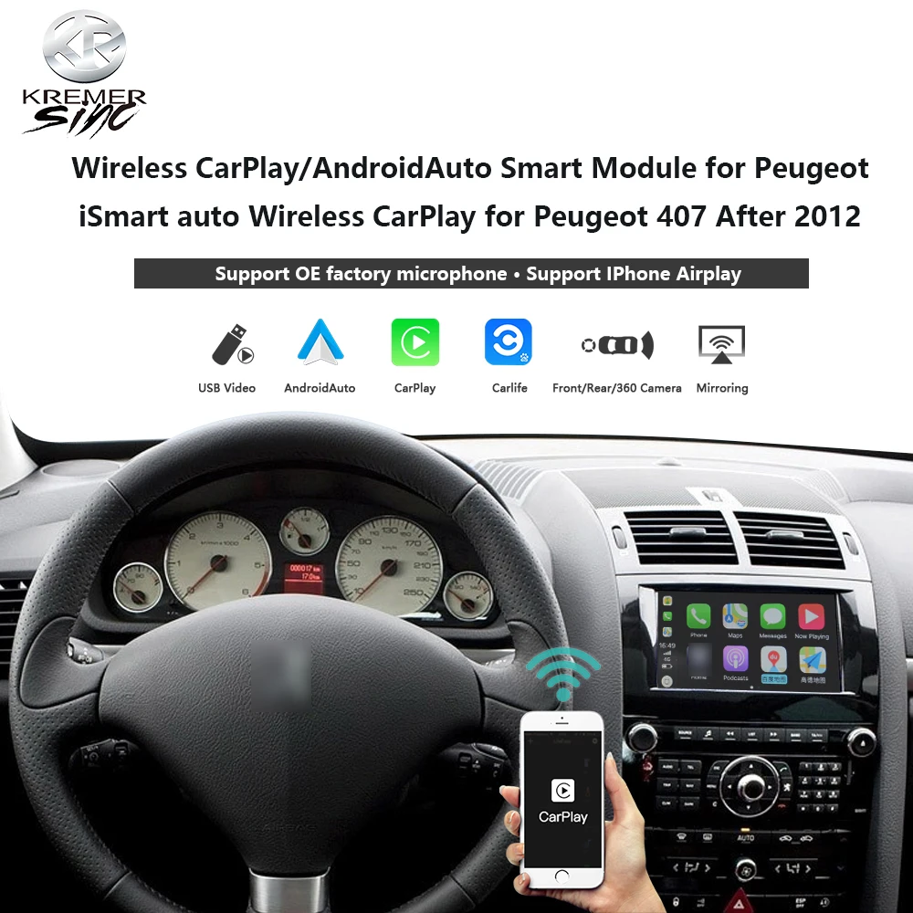 

Беспроводной CarPlay Android Авто модернизация для Peugeot kSmart авто беспроводной CarPlay для Peugeot 407 после 2012 поддержка зеркального соединения