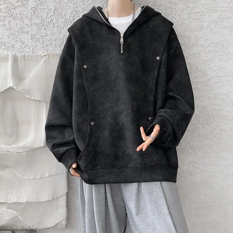 Retro Tie-dye Printed Hoodie Men Fleece Warm Pullover Sweatshirts High Street Hip Hop Streetwear Oversized Unisex Hoodie