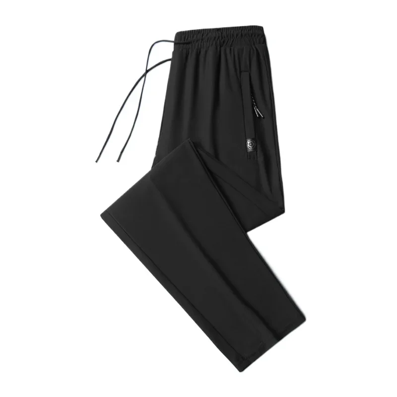 Spring Jogging Pants Men's Gym Quick-drying Breathable Ice Silk Pants Summer Loose Stretch Zipper Pocket Men's Sports Pants