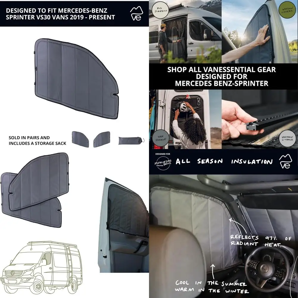 

Пара изолированных магнитных затемняющих оконных чехлов для фургонов Mercedes-Benz VS30 с током 2019 года темно-серого цвета
