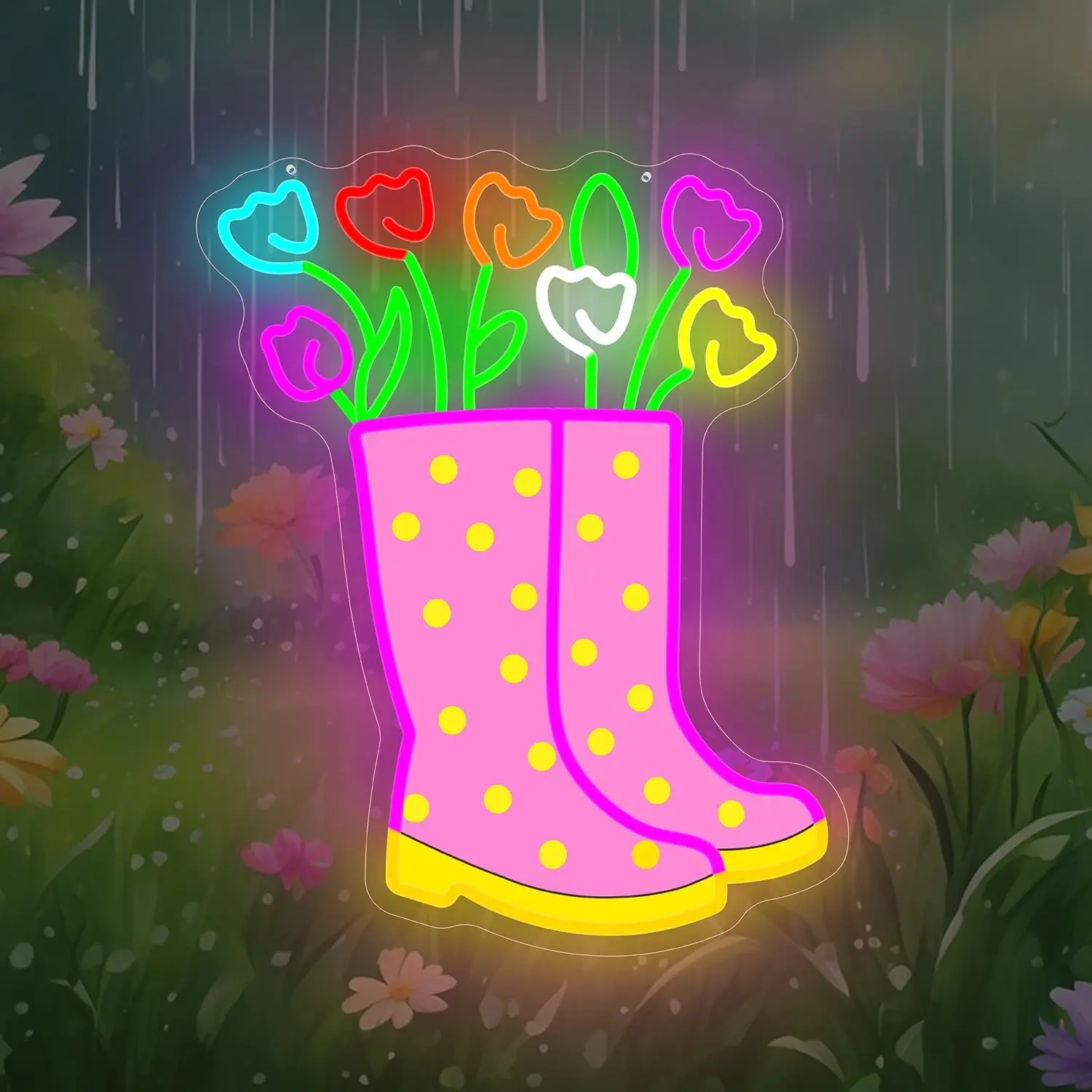 

Spring Tulips Rain Boots Neon Sign Dimmable Flower Neon Lights Sign LED for Bedroom Office Home Garden Courtyard Bar Art Decor