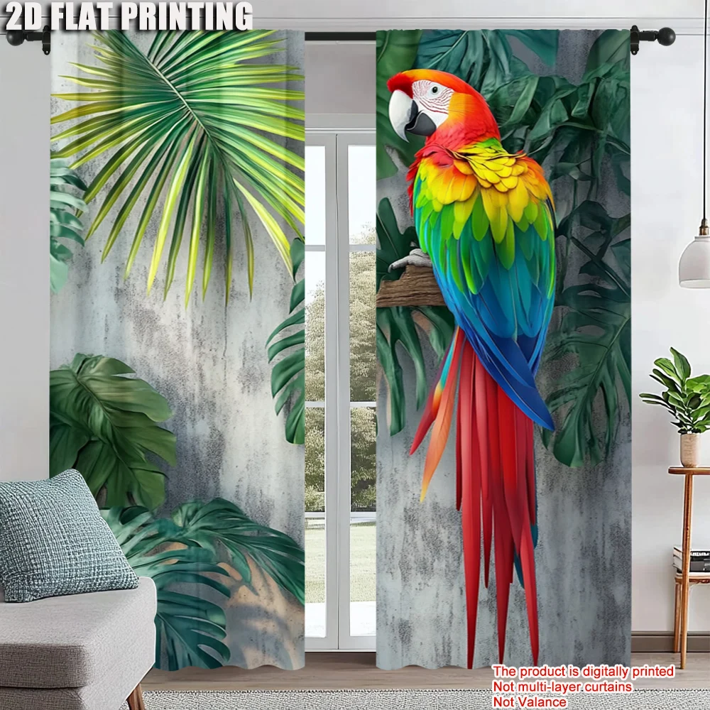 

2pc, Drapes Modern rainforest banana leaves and parrots Machine Washable Fabric,Without Electricity Family Party Decoration Use