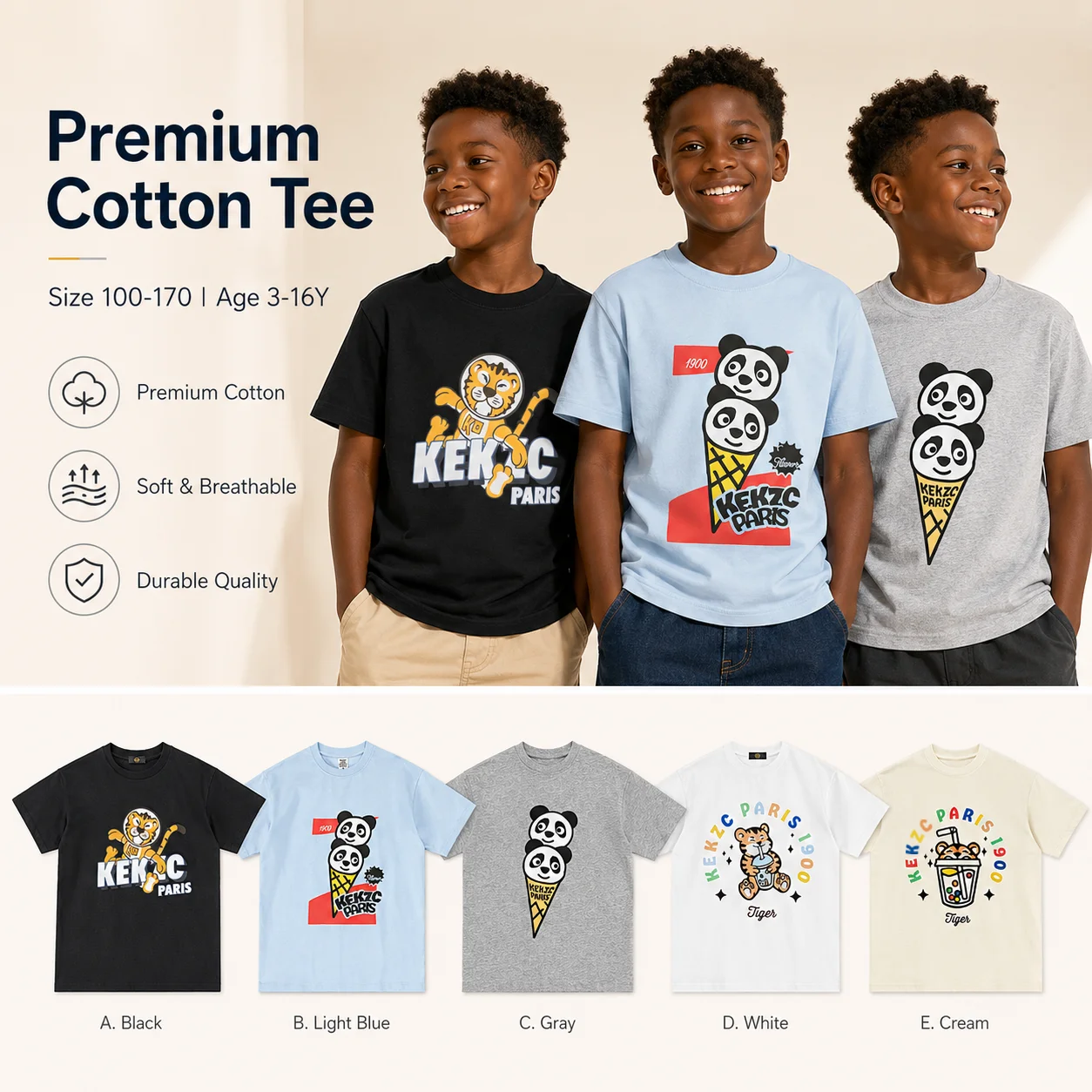fashion Tiger boys t shirts kids summer clothes panda Short sleeve teen tees cotton tops casual cute fun print children T-shirt