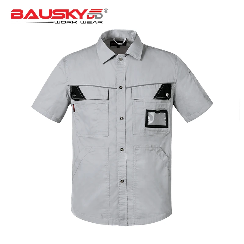 Men\'s workwear uniform work shirt short sleeve with pockets for mechanic carpenter