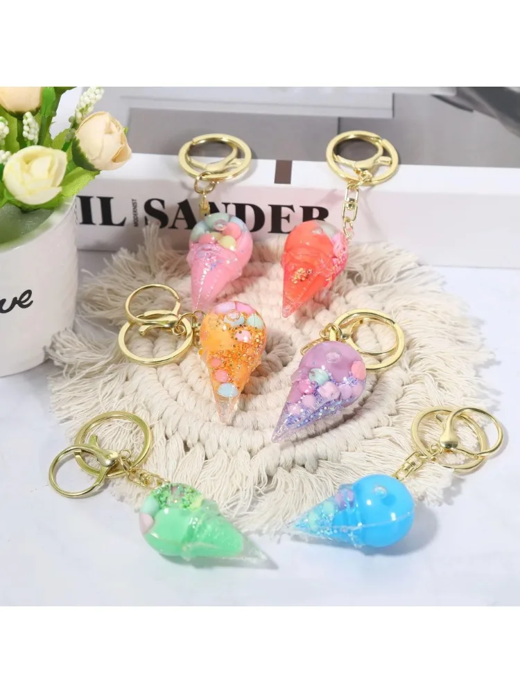 

Cartoon Oil Ice Cream Acrylic Keychain Creative Quicksand Bottle Couple Bag Schoolbag Pendant Gift desk decoration home decor