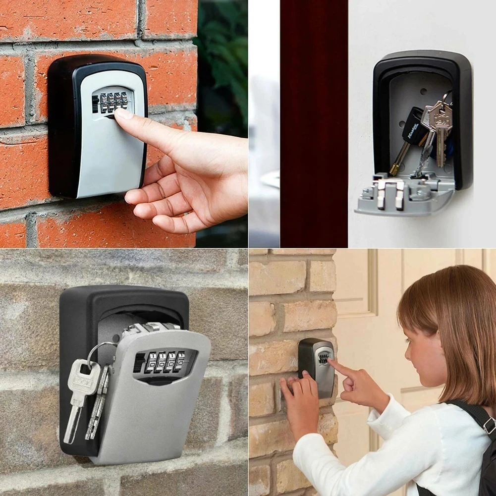 4 Digit Code Box Free Installation Outdoor Password Key Box Extended Locking Hook Steel Wire Hanging Key Storage Waterproof Key