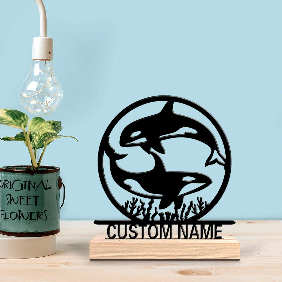 1pc Fashion Personalized Custom Orca Wooden Base Bar Decor for Kitchen Dining Room Modern Rustic Themes Halloween decorations