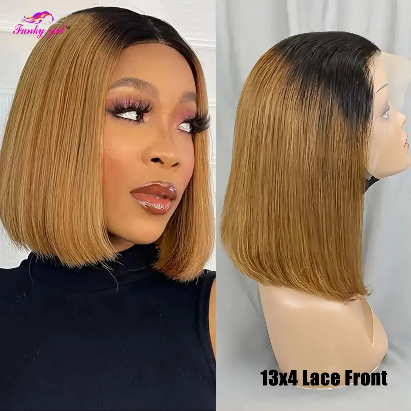 Bob perruques Ombre mettre en évidence couleur 100% vrais cheveux humains 13x4 dentelle avant brésilien Remy cheveux 4x4 dentelle fermeture pré plumée délié