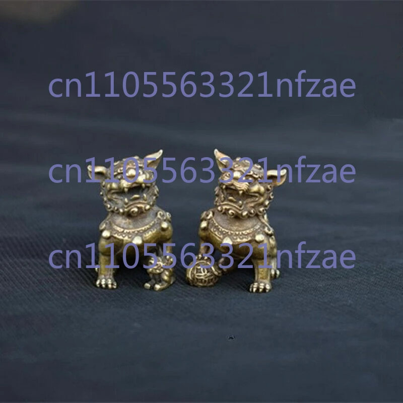 الصينية القديمة البرونزية فو فو الكلب الحرس باب الأسد زوج قلادة الجدول تمثال #1