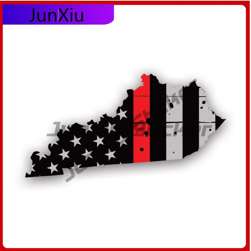 

Amazing Distressed Kentucky State Shaped Subdued Us Flag Thin Red Line Sticker Uv Protected Decalsfire Firefighter Safety