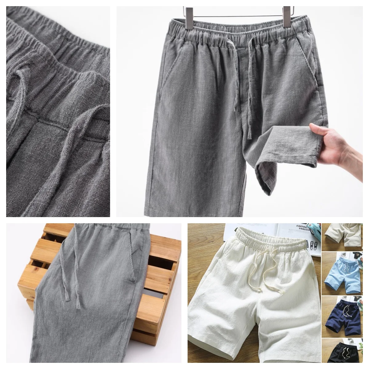 New Linen Cotton Shorts Solid Color Jogging Sweatpants Elastic Waist Shorts for Men Large Lightweight Summer Basketball Shorts