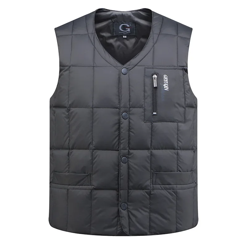 White Duck Down Vest Men Lightweight Autumn Winter Warm Padded Sleeveless Jacket Male Black Golf Fashion Casual Button Waistcoat