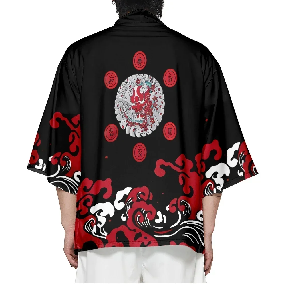 Women\'s Men\'s Yukata Traditional Japanese Demon Wave 3D Printed Kimono Cardigan Cosplay High Quality Clothing