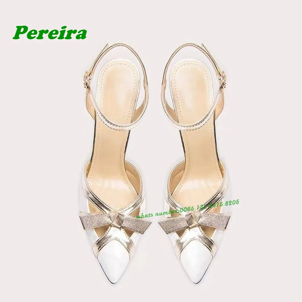 Patchwork Buckle Slingback Pumps Pointy Toe Stiletto Heels Ankle Cut Out Bows Women's Pumps Hollow Ankle Strap Party Shoes Sexy