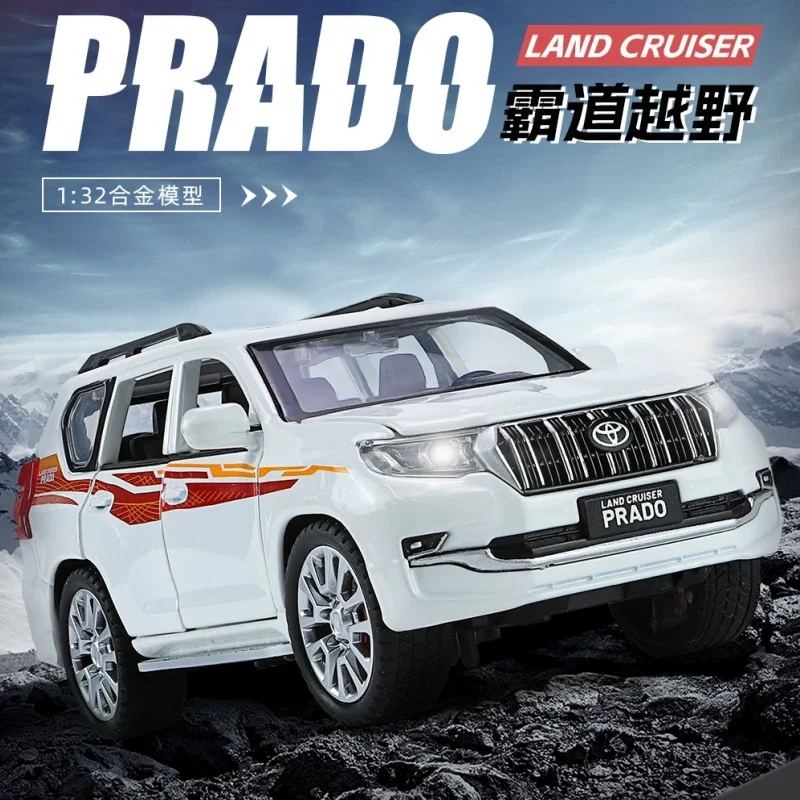Land Cruiser Prado 1:32 off-road vehicle Diecast Metal Alloy Model car Sound Light Pull Back Collection Toy Gift