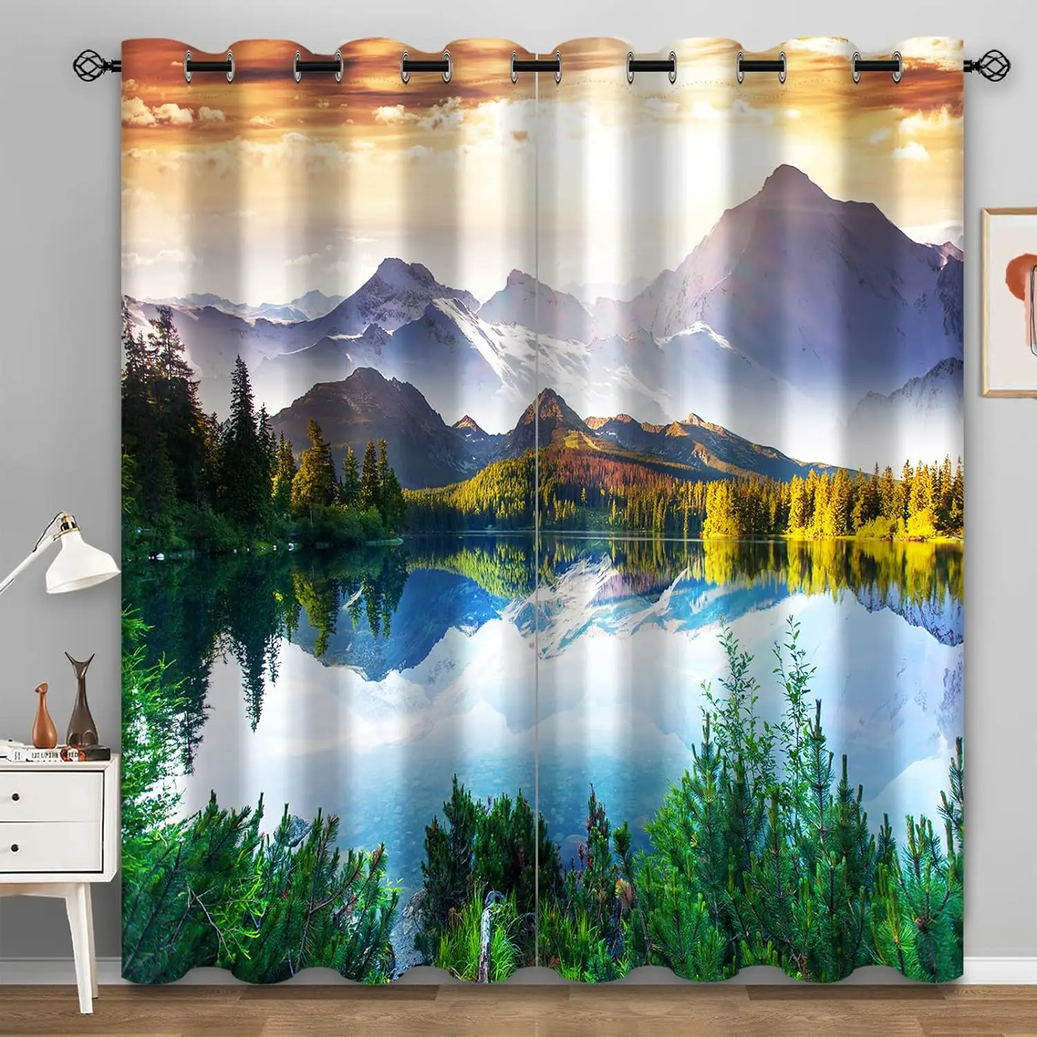 

Rain Forest Waterfall Semi-Blackout Curtain Mountain Waterfall Flow Jungle Nature Scenery Print cortinas for Bedroom Living room