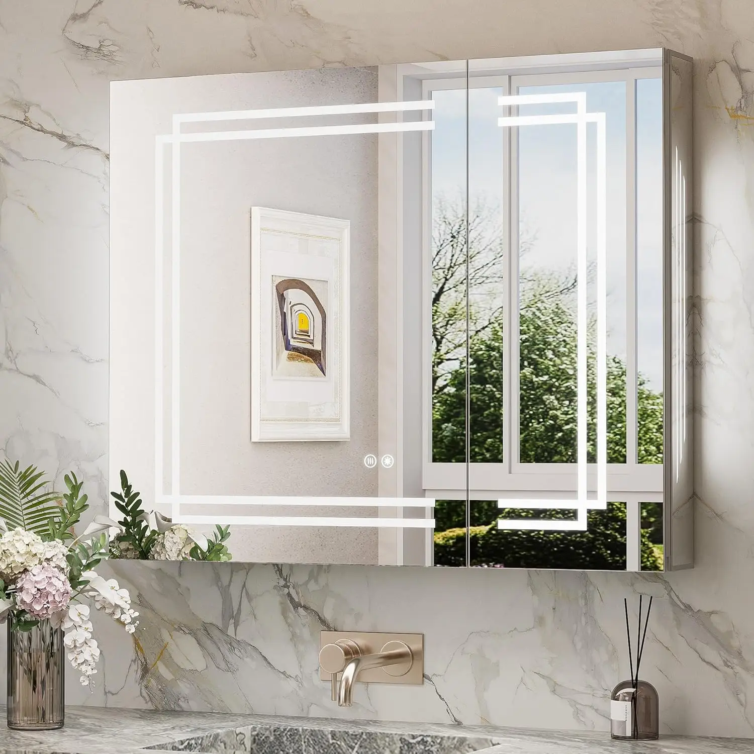 

Bathroom Medicine Cabinet With Lighted Mirror Led Wall Mirror With Storage Tempered