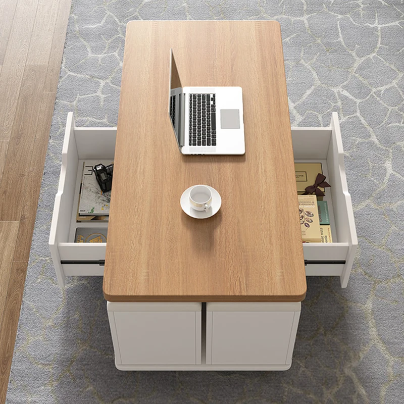 Modern Multifunctional Coffee Table Design Movable White Drawers Coffee Table Storage Wheels Mesas De Centro Para Sala Furniture