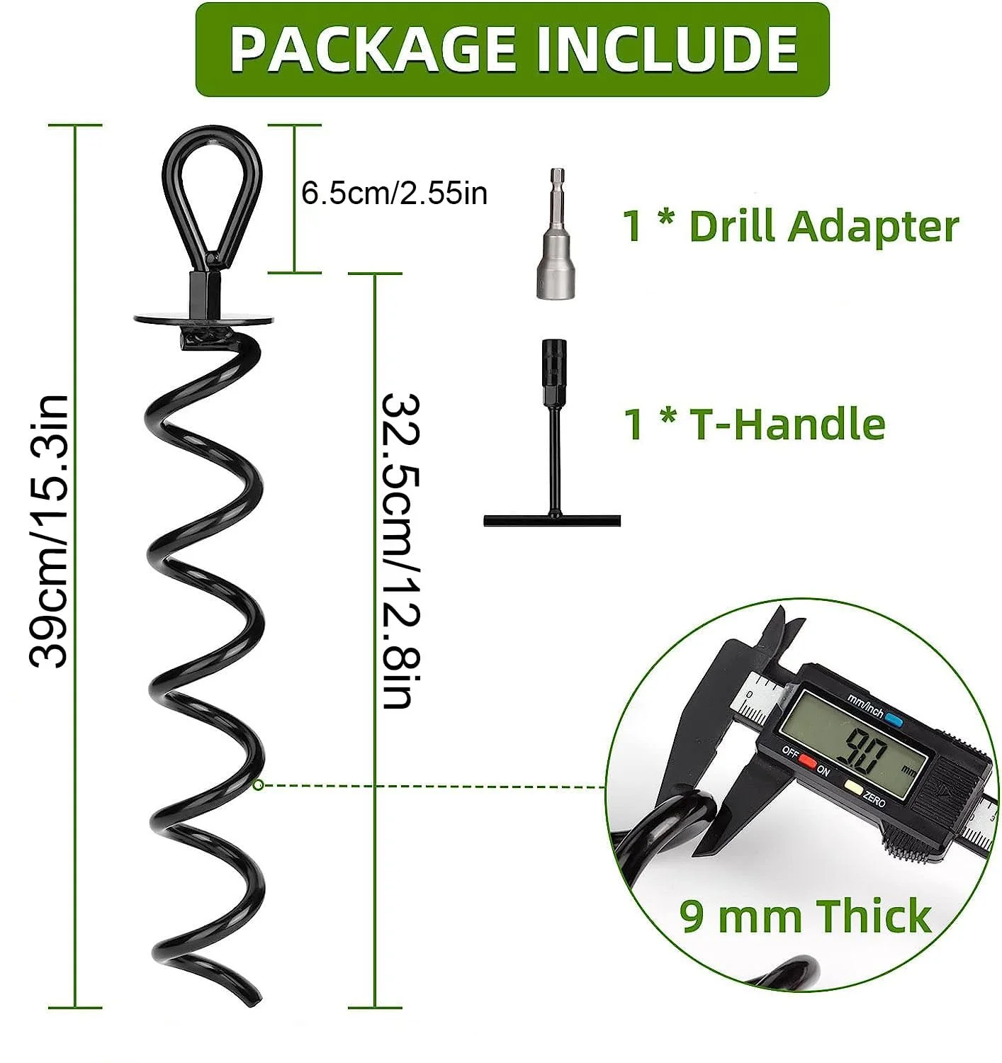 6 Pack Ground Anchors 15.3" Heavy Duty Earth Anchors with T Handle Hex Wrench & Drill for Swing Trampoline Tents Animals - view 3
