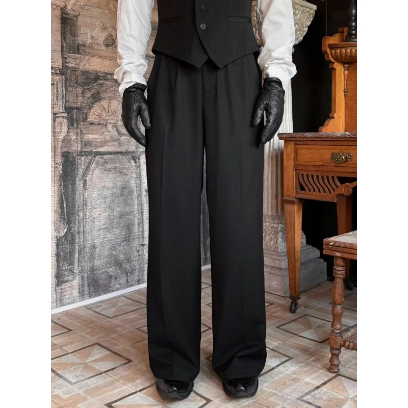 

Мужские черные брюки из шерстяной ткани, свободные, прямого кроя, повседневные