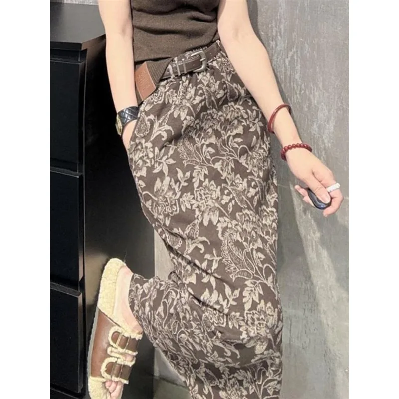 2025 Spring/Autumn New Half Length Skirt for Women High Waist Slimming and Falling Printed Hip Pack Skirt Female Clothing