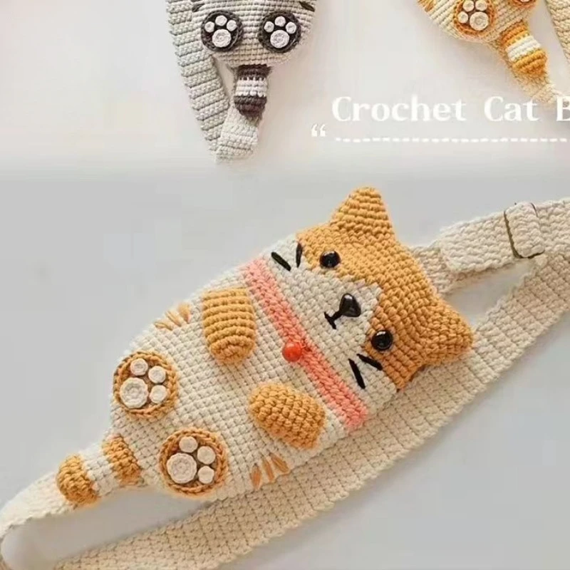 Cat Crossbody Bag DIY Material Yarn, Mobile Phone Bags Yarn Crochet Thread Set,Cute Coin Purse, Couple Weaving Gift Knitted Yarn - Image 4