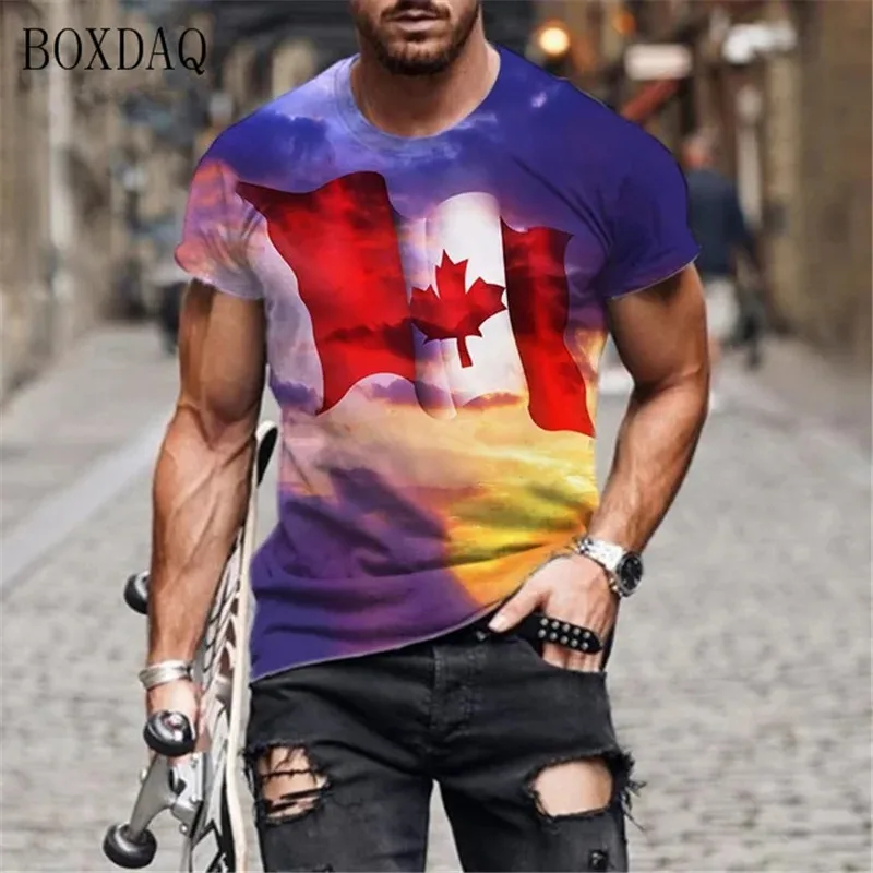 Canada National Flag 3D Print Men's Sports T-Shirts Summer Short Sleeve Trend Streetwear Male T Shirt 6XL Plus Size Casual Tops