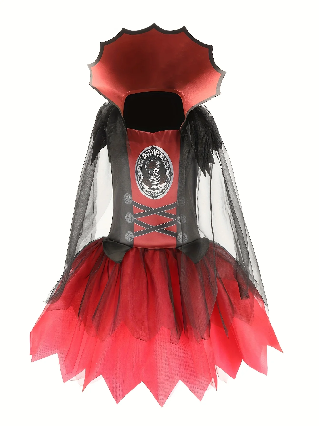 

Костюм Вампирской Королевы для Девочек: 1 Платье Вампира + 1 Накидка Королевы, Костюм Вампира для Девочек на Хэллоуин с Принтом Черепа на Груди, Создает Праздничную Атмосферу, для Сценических Выступлений и Различных Праздничных Вечеринок