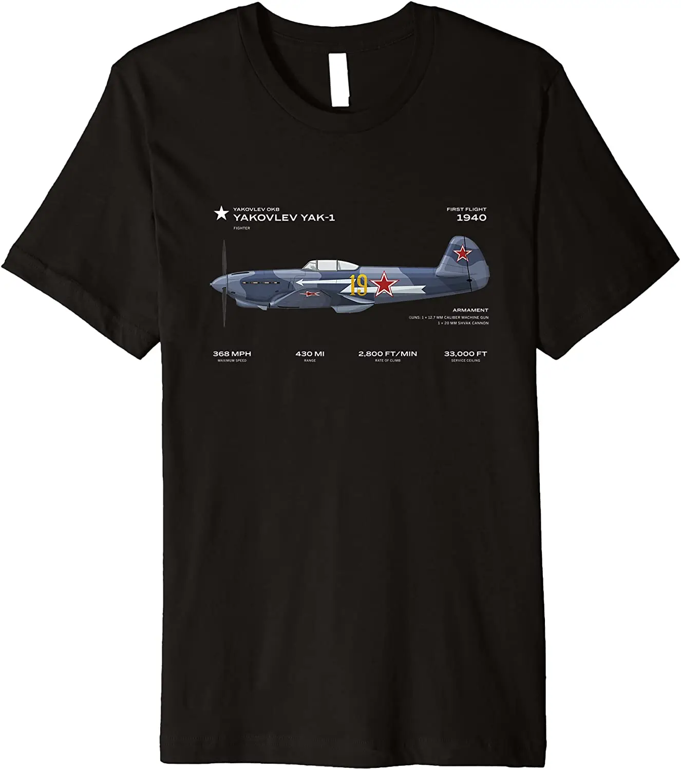 Yakovlev YAK 1 Soviet WWII Airplane Historic War Bird T Shirt. Short Sleeve 100% Cotton Casual T-shirts Loose Top Size S-3XL