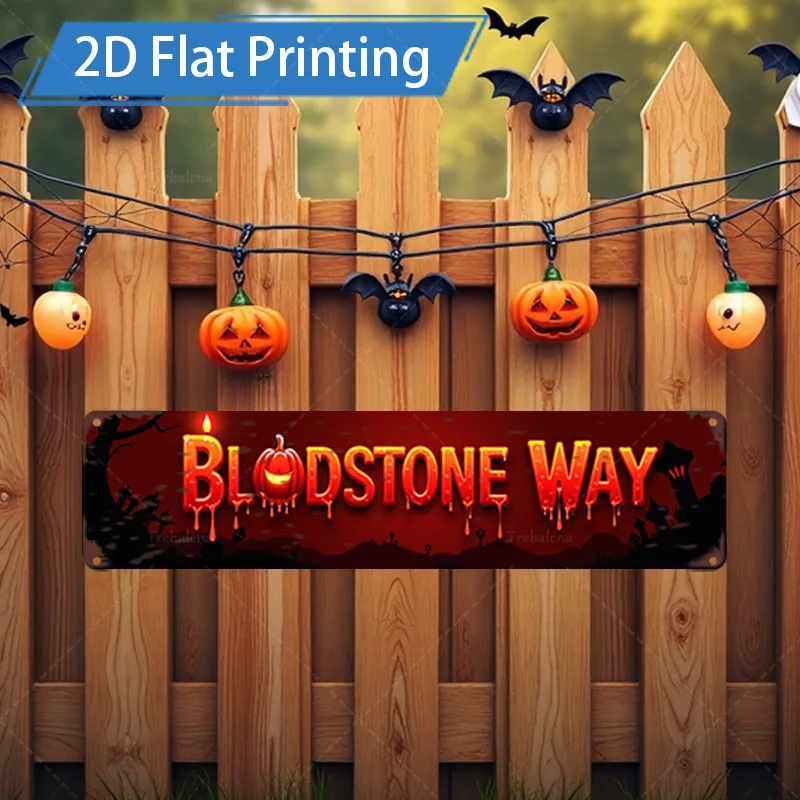 Letrero de Metal de 8x12 pulgadas, letrero de forma de piedra de sangre para Halloween, decoración de murciélago de calabaza espeluznante para fiesta en casa embrujada, 1 ud.
